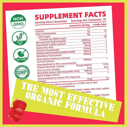 Pets Purest Glucosamine Chondroitin Gummies with MSM & Elderberry Extra Strength - Joint Support, Antioxidant Immune Support Supplement for Adults, Men & Women.Strawberry