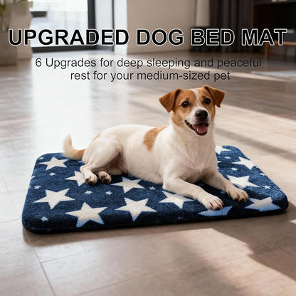 Washable Dog Bed Plush Orthopedic Outdoor Crate Mat with Non-Slip Bottom,Luxe Soft Kennel Pad for Pets, Cozy Cage Cushion & Pet Sleeping Mattress Large Sized,Medium,Small Dogs,30 x 20 inch,Blue
