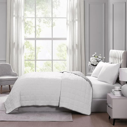 Casa Platino Pre-Washed Soft Lightweight Premium Reversible Down Alternative Blanket - All Season Ticking Stripe Silver