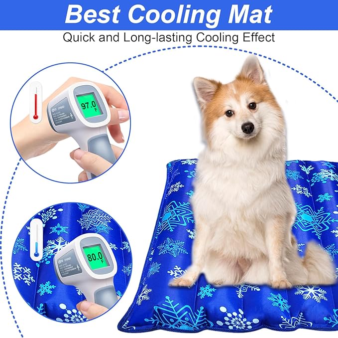 Dog Cooling Mat, 35.4" x 18.9", Cooling Mat for Dogs and Cats, Suitable for All Types of Pets, Durable Cooler Fabric for Better Cool Sensation, Keeping Pets Cool in Summer Heat (Snowflake)
