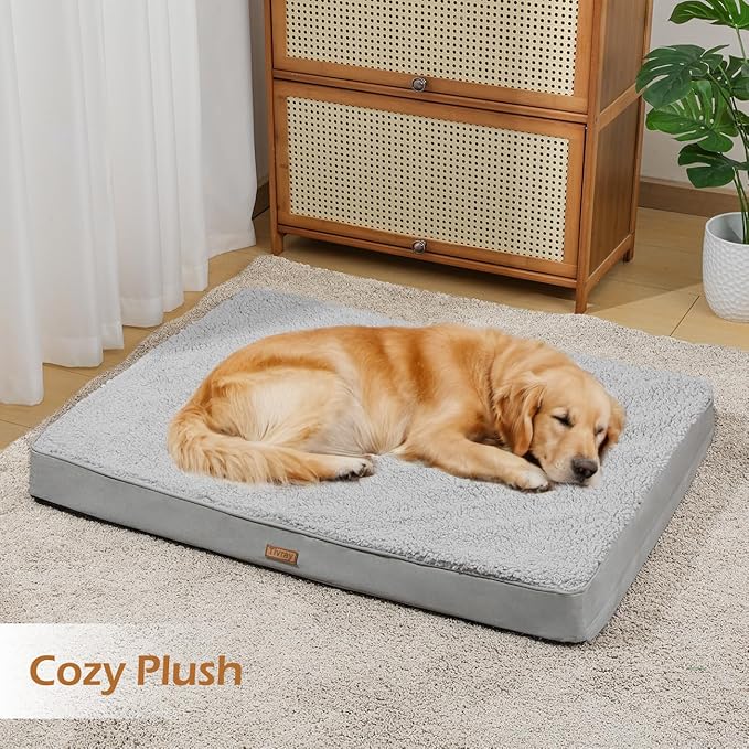 Dog Bed Cover, Washable Replacement Large Dog Bed Sheet with 3-Sided Continuous Zipper, Waterproof Liner, Soft Plush, Pet Mattress Fluffy Protector, 36x27x3 inch - L, Cover Only Grey