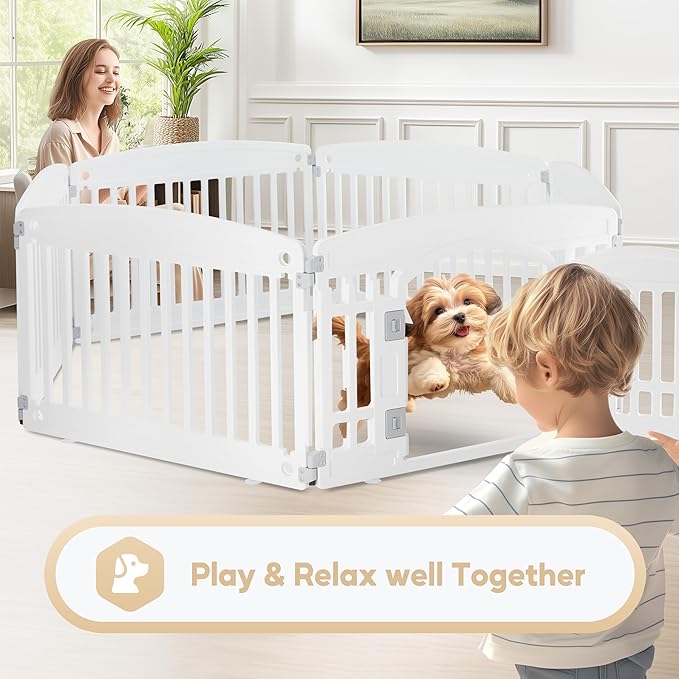 Simple Deluxe 24" 6-Panel Dog Playpen, Durable Pet Playpen with Secure Locking Door for Puppies & Small/Medium Dogs, Portable & Foldable Pet Fence, White