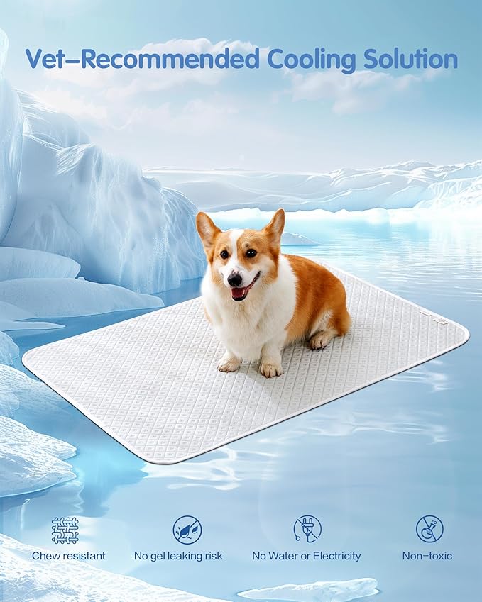 Dog Cooling Mat - Instant Cooling Pet Bed for Dogs & Cats, 6-12°F Drop, Non-Toxic & Machine Washable, Anti-Slip Bottom, Cool Mat for Indoor & Travel Use Light Gray 42" x 28"