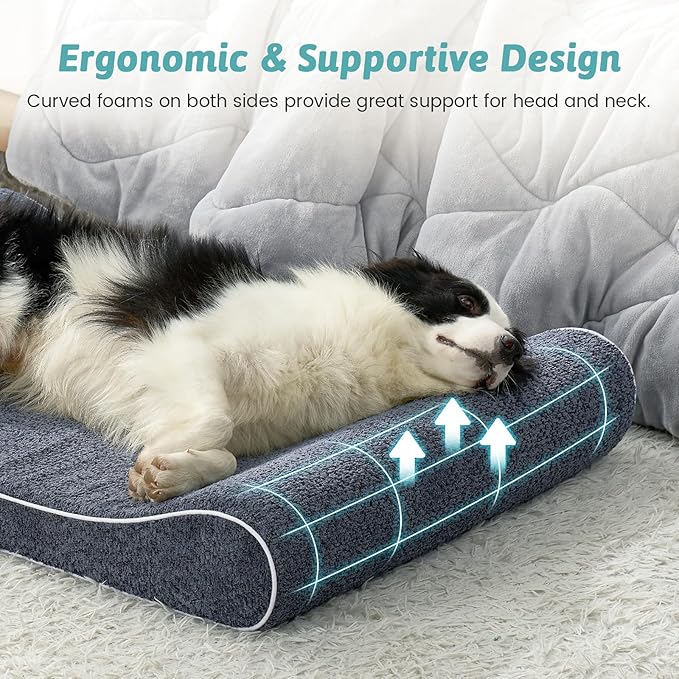 COZY KISS Orthopedic Dog Bed for Extra Large Dogs up to 140 lbs - Removable Washable Cover with Waterproof Lining, Cotton-Polyester Blend Boat-Shaped Lounger Mattress, XL(51x36x8in), Blue