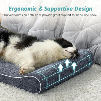 COZY KISS Orthopedic Dog Bed for Large Dogs up to 90 lbs - Removable Washable Cover with Waterproof Lining & Non-Skid Bottom, Cotton-Polyester Blend Boat-Shaped Lounger Mattress, L(45x30x6in), Blue