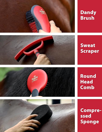 Horse Grooming Kit, 9 Piece Grooming Brush Set with Silicone Curry Comb for Bathing & Shedding Shadowberry