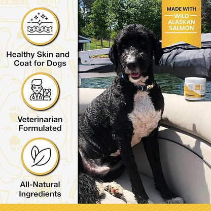 Dog Fish Oil Supplements - 240 Omega 3 Fish Oil Dog Vitamins, Veterinarian Formulated Itching Relief for Dogs, Natural Omega 3 Fish Oil for Dogs, Dog Skin and Coat Supplement (Salmon Flavor)