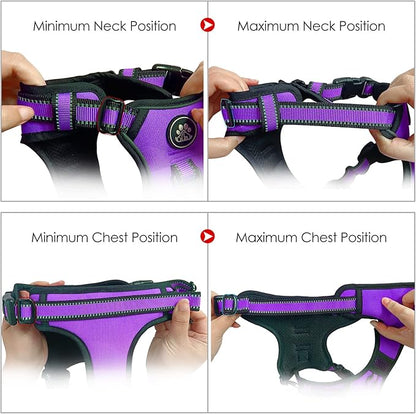 NESTROAD No Pull Dog Harness,Adjustable Oxford Dog Vest Harness with Leash,Reflective No-Choke Pet Harness with Easy Control Soft Handle for Large Dogs(X-Large,Purple)
