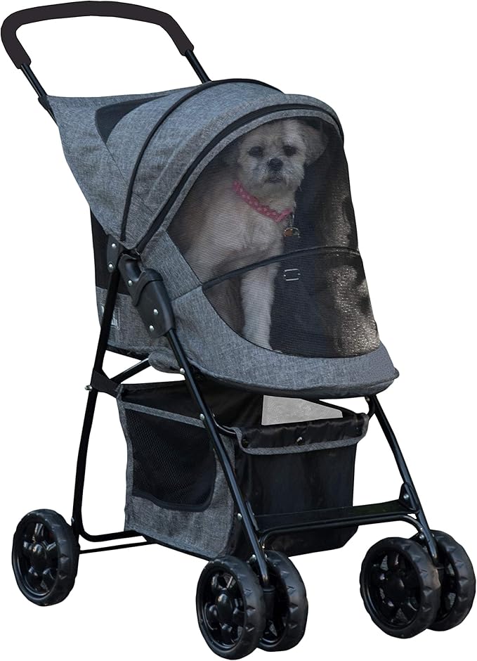 Pet Gear Happy Trails Pet Stroller for Cats/Dogs, Easy Fold with Removable Liner, Storage Basket, Classic Grey (PG8030CG)