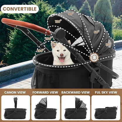 Bicystar Pet Stroller for Medium Dogs, Smooth-Ride Dog Stroller with Detachable Carrier, Rubber Wheels, Car Seat Combo 3-in-1, Up to 50 lbs, for Senior Dogs & Cats, Black