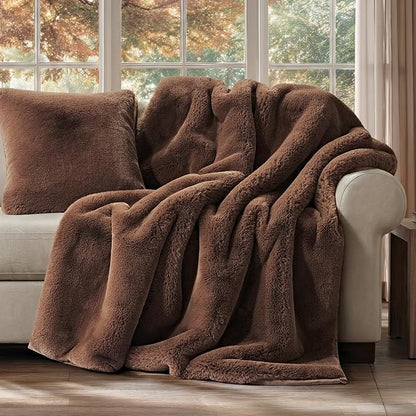 EVERGRACEHOME Luxury Soft Faux Chinchilla Fur Throw Blanket for Couch, Warm Thick Heavy Winter Throw Blanket 1220GSM for Bed, Fluffy Cozy Mink Blanket with Reversible Velvet, Chestnut Mink, 60"x80"