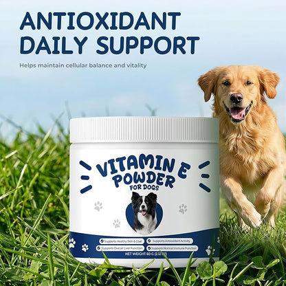 Vitamin E for Dogs Powder - Dog Vitamins & Antioxidant Support - Skin & Coat Support, Immune & Liver Function - Daily Dog Supplements & Vitamins with Fish Oil & Zinc - 60 g