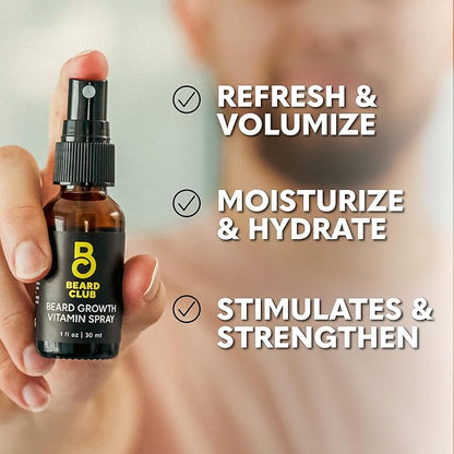 Beard Club Premium Beard Growth Kit - Growth Oil, Vitamins, Vitamin Spray & Boar Bristle Brush - Gift Set