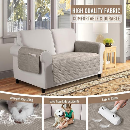 TAOCOCO Waterproof Loveseat Covers for Pets Dogs with Non Slip Backing, Sofa Seat Covers with Side Pocket for 2 Cushion Couch Washable Dog Couch Cover Protector Sofa Slipcovers(Loveseat, Light Brown)