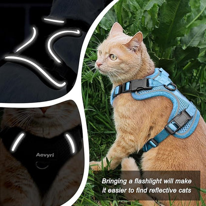 Cat Harness and Leash for Walking, The Upgrade Can be Adjusted in Four Directions and Breathable Cat Harness for Anti Escape that can be Fitted and Positioned, Reflective Strips Harness, Blue, XS