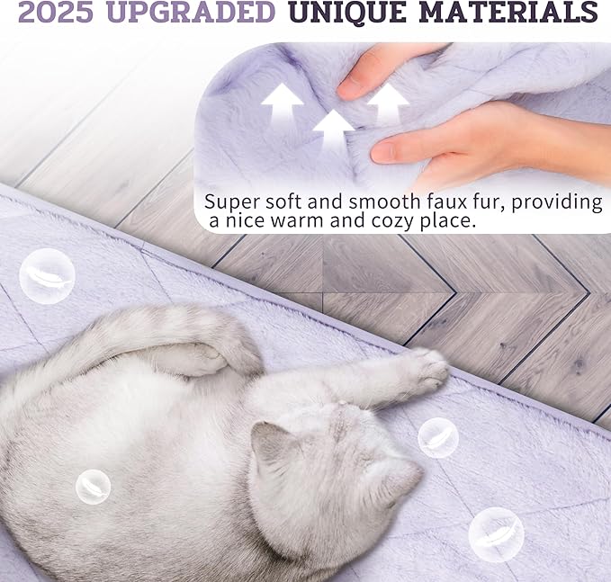 NWK Fluffy Self Warming Cat Mat, Cat Blanket, Thermal Dog Mat, Washable, Non-Slip Bottom for Sofa & Crate & Kennel & Car Seat (Purple, Large (35'' X 23'' X 0.4''))