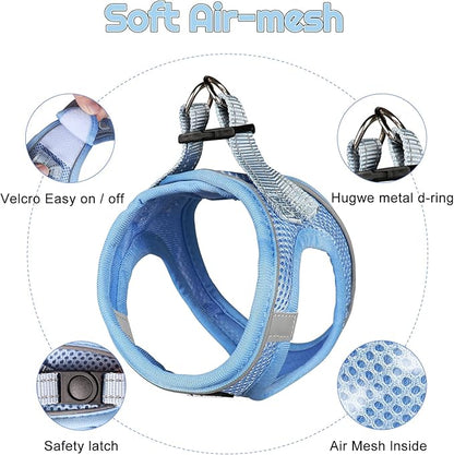 Dog Harness for Small Dogs and Leash Set, Honeycomb Grid, Reflective Lightweight Harness & Anti-Twist Pet Lead Multi Color, Size: XS-S-M. (S, Aqua Blue)