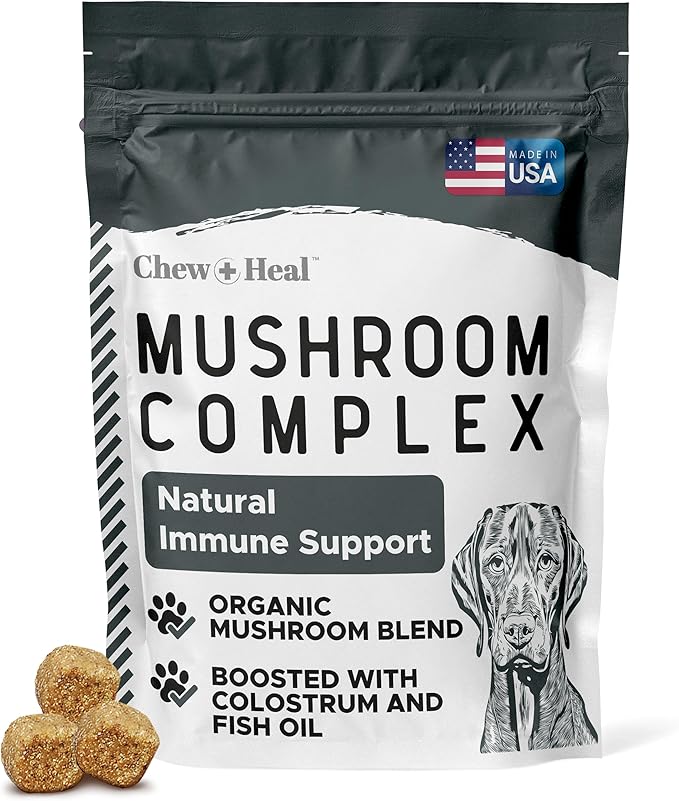 Immune Support Mushroom Complex, 90 Soft Chews - Mushroom Supplement for Dogs with Organic Turkey Tail, Shiitake, Reishi, Colostrum, and Fish Oil - Made in the USA