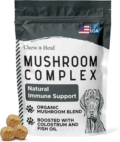 Immune Support Mushroom Complex, 90 Soft Chews - Mushroom Supplement for Dogs with Organic Turkey Tail, Shiitake, Reishi, Colostrum, and Fish Oil - Made in the USA