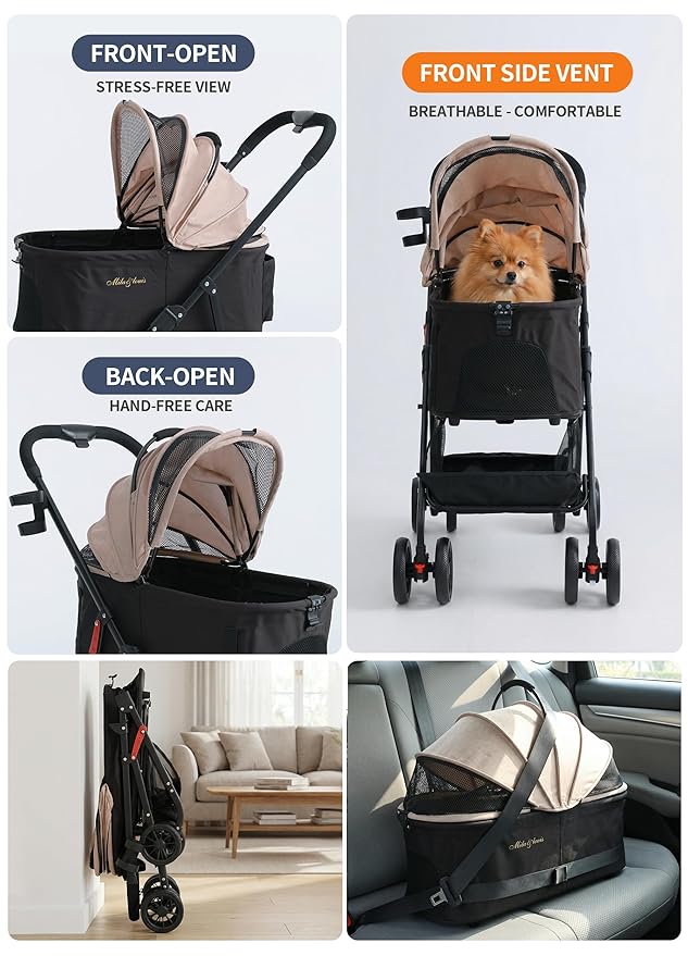 MILA&LOUIS Dog Stroller, 26" Pet Cradle for Medium Dog, Lightweight Foldable Dog Stroller for Multiple Small Pets Durable PU 4-Wheel Dog Strollers, Pet Stroller for Dogs & Cats up to 55Lbs