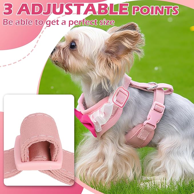 EXPAWLORER Cute Dog Harness, Pink Girl Adjustable No Pull Vest Harness and Leash Set, Soft Padded Step in Wedding Attire Suit Dress Costume with Bow Tie for Puppy Small Medium Female Dogs, Small