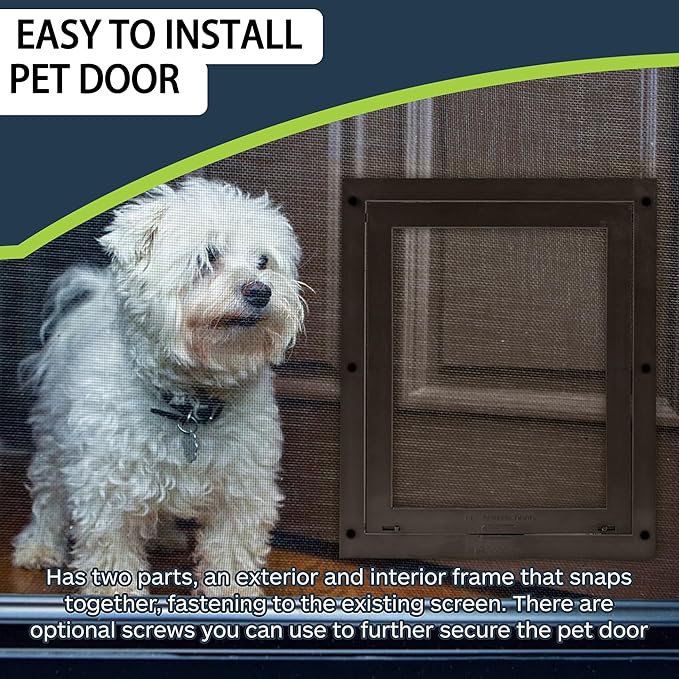 TonGass 7.9" x 9.9" Pet Screen Door Flap Compatible with Doggy Fits Dogs & Cats Under 30 Lbs, Small Dog Doors Flaps, Cat Screen Window Door Flap for Exterior Porch Screen and Window Screen - Brown