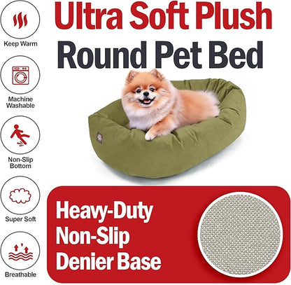 Majestic Pet 24 Inch Suede Calming Dog Bed Washable – Cozy Soft Round Dog Bed with Spine Support for Dogs to Rest Their Head - Fluffy Donut Dog Bed 24x19x7 (Inch) - Round Pet Bed Small – Sage (2025)