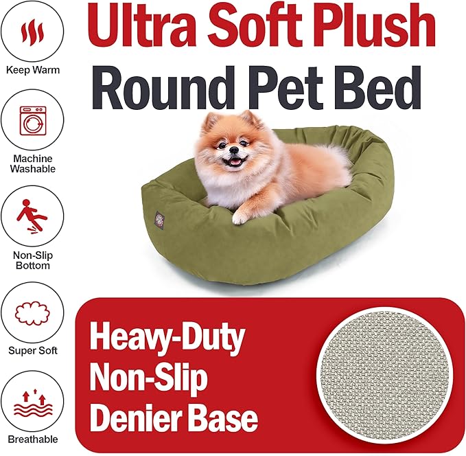 Majestic Pet Suede Shredded Memory Foam Mix Calming Dog Bed Washable - Cozy Soft Round Dog Bed with Spine for Head Support - Fluffy Donut Dog Bed, 24 Inch, Sage