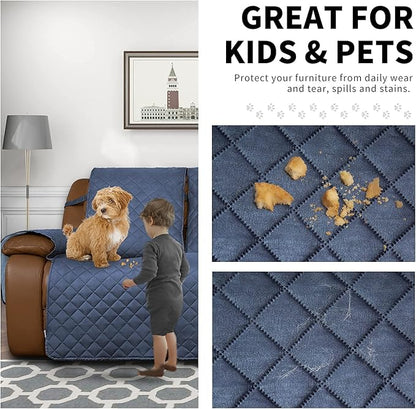 Easy-Going Oversized Loveseat Recliner Cover, Reversible Couch Cover for Double Recliner, Split Sofa Cover for Each Seat with Elastic Straps for Kids, Dogs(Oversized 2 Seater, Dark Blue/Light Blue)