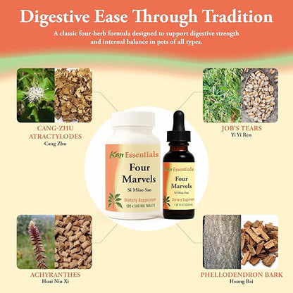 Kan Herb Company Four Marvels – Traditional Chinese Herbal Blend for Dogs and Cats to Support Digestive Clarity, Fluid Balance, and Overall Wellness, Herbal Supplement Tablets for Pets, 120 Tablets