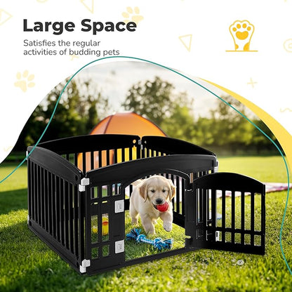 24" Plastic Dog Playpen 4-Panel Durable Pet Playpen for Puppies & Small/Medium Dogs, Portable & Foldable Pet Fence with Secure Locking Door, Black