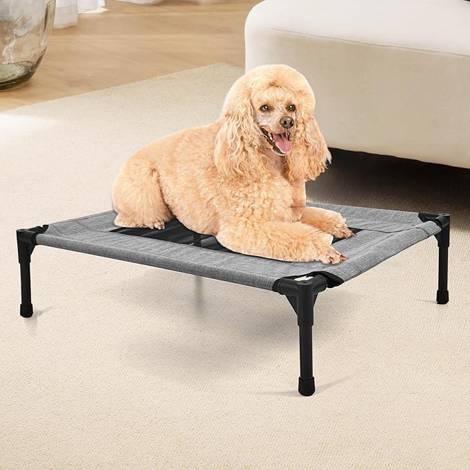 Raised Dog Bed Cooling Cot for Indoor Outdoor Use Portable Waterproof Mesh Pet Bed Washable for Large Medium Small Dogs, Grey