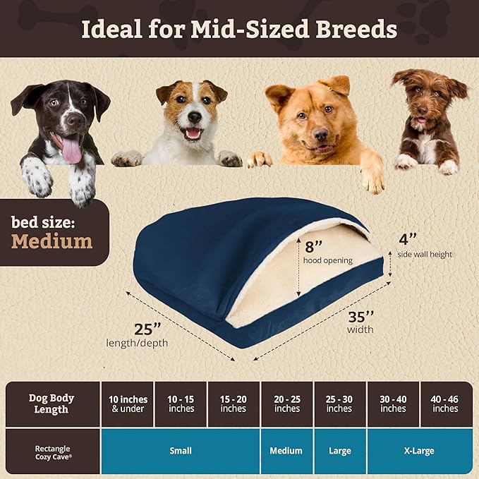 Snoozer Pet Products Luxury Rectangle Cozy Cave Dog Bed with Microsuede, Medium, Sapphire