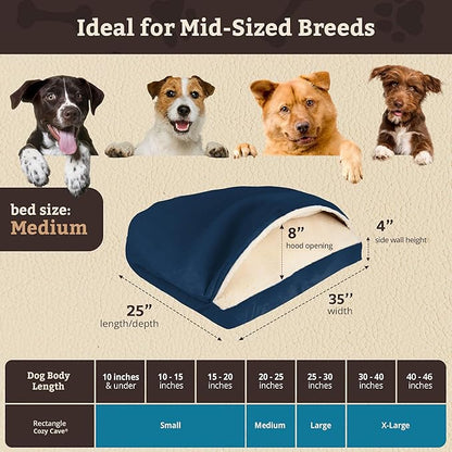 Snoozer Pet Products Luxury Rectangle Cozy Cave Dog Bed with Microsuede, Medium, Sapphire
