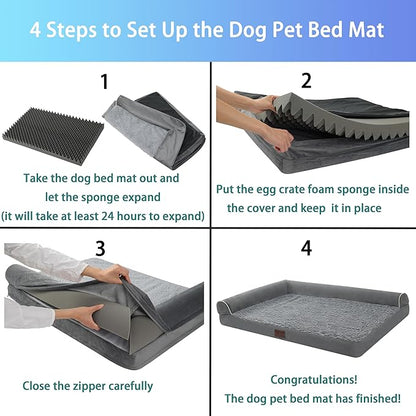 Orthopedic Dog Bed Waterproof Dog Beds for Large Dogs Deluxe Plush L-Shaped Dog Couch Beds with Egg Crate Foam Removable Washable Cover & Nonskid Bottom(Grey, XL(42''x30''x7.5''))