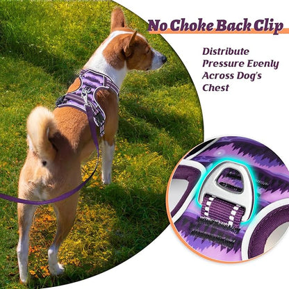 HEELE Dog Harness, No Pull Adjustable Padded Reflective Harness for Small Medium Large Dogs with Handle for Walking Training, Moon Night, S