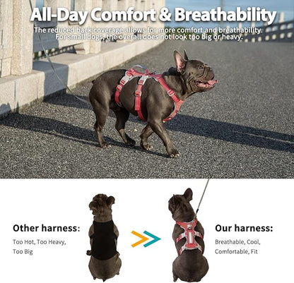 Huntboo Escape Proof Dog Harness, Secure Dog Harness No Escape, Fully Reflective Harness with Handle, Breathable, Durable, Adjustable Vest for Medium Dogs Walking,and Running Gear (Red,M)