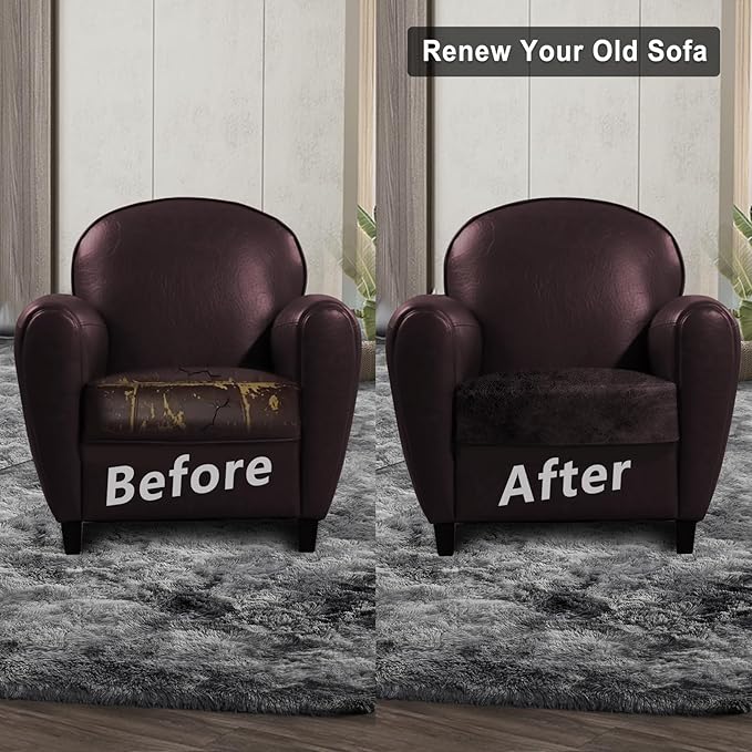 ANARACHON Leather Look Couch Cushion Covers Sofa Seat Slipcovers Sets Couches Furniture Protector for Sectional Armchair Loveseat Pets Kids Stretch Spandex Fabric (1 Cushion Armchair, Chocolate)