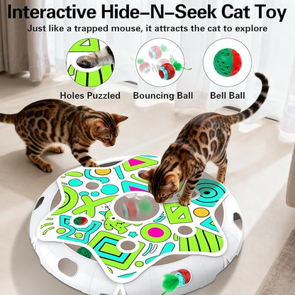 Sofolor Interactive Cat Toy Playset, Hide and Seek Toy with Motion Activate Cat Ball, 2 Kitten Toys Bell Ball, Exercise Toys for Indoor Bored Adult Cats