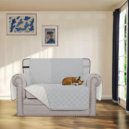 Easy-Going Reversible Chair Cover Washable Sofa Cover for Dogs Water Resistant Couch Slipcover Furniture Protector Cover with Adjustable Straps for Pets (Chair 30 in, Light Gray/Ivory)