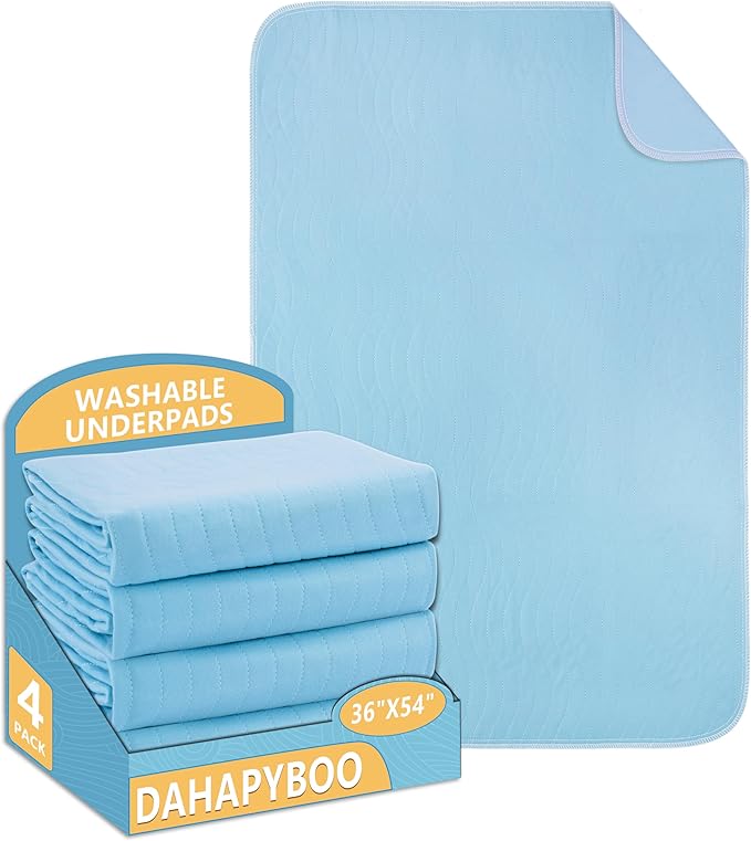 DAHAPYBOO Washable Underpads, 36"x54" 4 Pack Incontinence Bed Pads, Heavy Absorbency Reusable for Elderly, Kids, Adults and Pets, Waterproof Quick Drying for Bed, Sofa, Floor