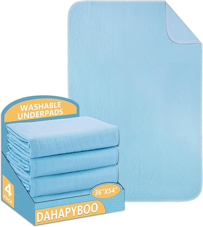 DAHAPYBOO Washable Underpads, 36"x54" 4 Pack Incontinence Bed Pads, Heavy Absorbency Reusable for Elderly, Kids, Adults and Pets, Waterproof Quick Drying for Bed, Sofa, Floor