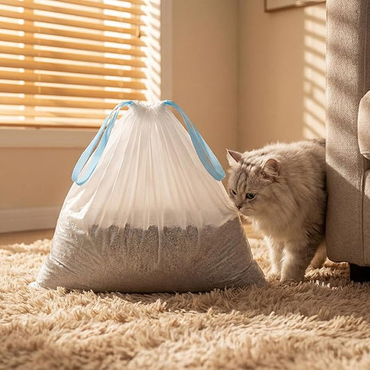 45 Count Cat Litter Box Liners for Automatic Litter Boxes, Durable Drawstring Bags, Leakproof & Tear-Resistant Waste Liners (24.8" x 14.5")