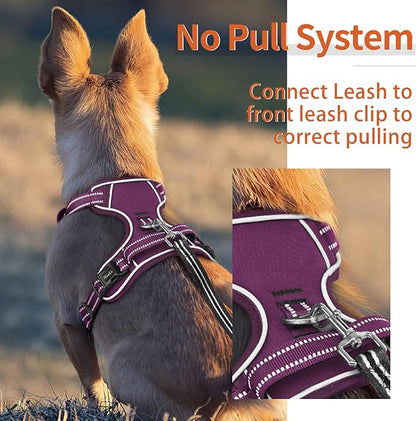 HEELE Dog Harness for Large Dogs No Pull Dog Vest Harness for Large Dog with Soft Padded Handle Reflective for Outdoor Training, Purple(Matching Trim), L