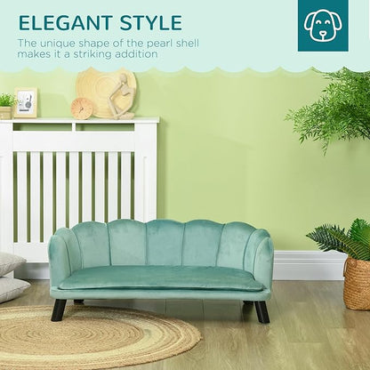PawHut Velvet Large Dog Couch with Foam Cushion, Soft and Cute Bed with Pearl Design, Sofa for Big and Medium Dogs, Green
