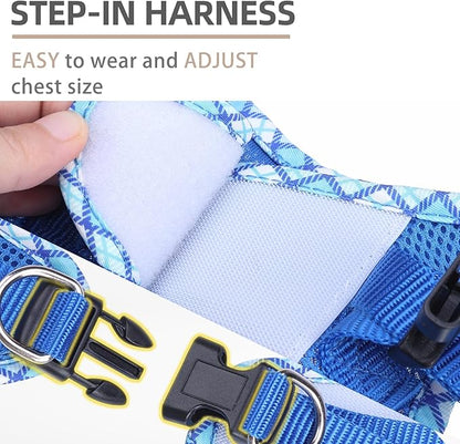 PUPTECK Dog Harness and Leash Set for Small Medium Dogs No Pull Step-in Soft Mesh Puppy Cat Vest Harnesses Reflective at Night, Upgraded New Blue S
