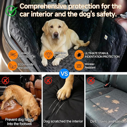 PETTALK Deluxe Double Side Dog Car Seat Cover Back Seat, Waterproof Seat Cover Hammock, Reversible,Heavy Duty,Anti Scratch,Durable Soft Pet Large Dog Cover Protector for Cars SUVs Trucks,User Friendly