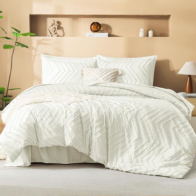 Litanika Ivory Full Size Comforter Set with Sheets - 7 Pieces Bed in a Bag Full Boho Tufted Complete Bedding Sets with Comforter, Sheets, Pillowcases & Shams