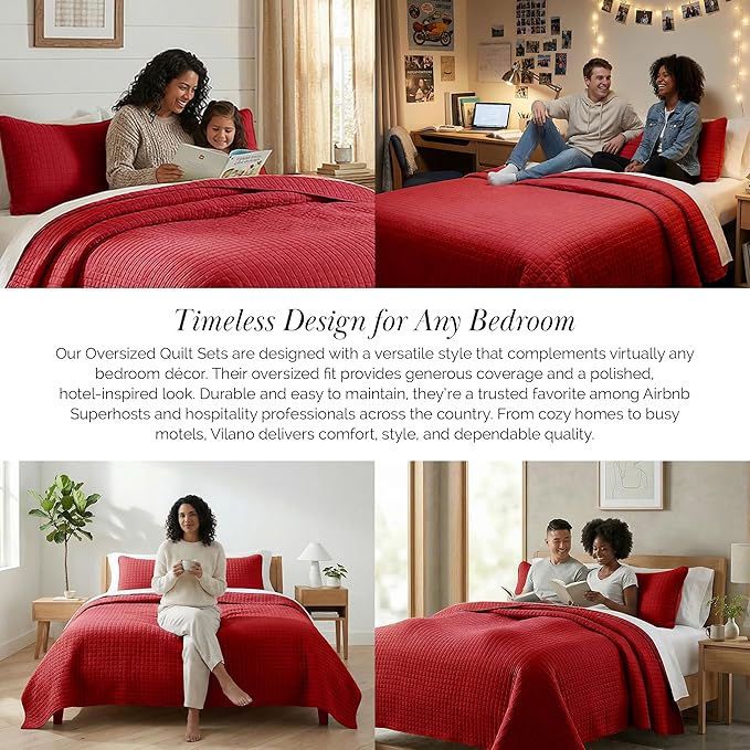 Southshore Fine Living, Inc. Twin XL Comforter Quilt Bedding Set, Dorm Room Bedding Essentials, Stain Resistant, Machine Washable Bedspread, Twin XL Red Quilt Bed Spread w/Pillow Sham, Chili Pepper