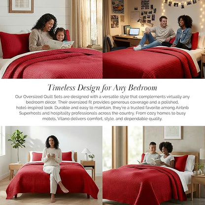 Southshore Fine Living, Inc. Twin XL Comforter Quilt Bedding Set, Dorm Room Bedding Essentials, Stain Resistant, Machine Washable Bedspread, Twin XL Red Quilt Bed Spread w/Pillow Sham, Chili Pepper